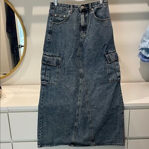 Denim Cargo Maxi Skirt